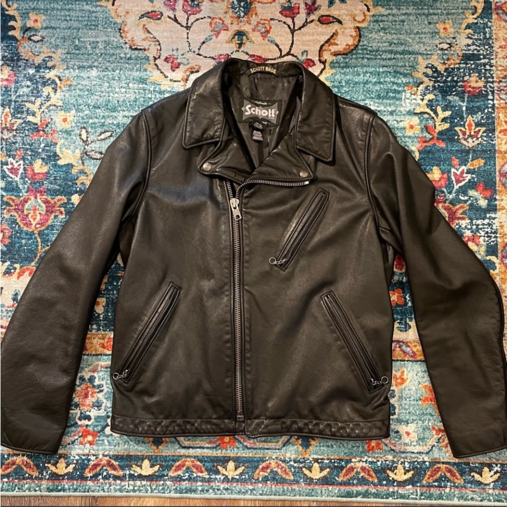 Schott black leather moto-inspired jacket